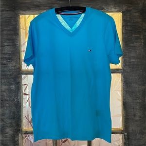 Mens Tommy Hilfiger teal v neck tshir